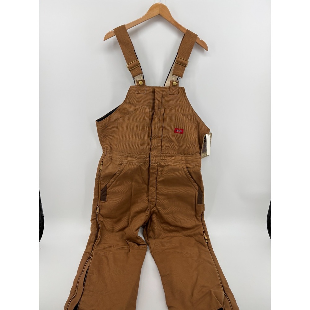 Dickies Bib Overalls Mens Brown Duck Lined Double Knee Zip to Waist Large NWT